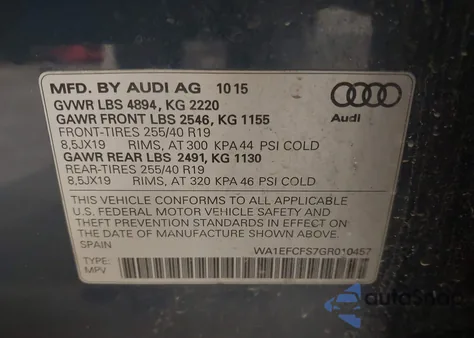 2016 Audi Q3 2.0T Premium Plus z USA, uszkodzony, nr VIN WA1EFCFS7GR010457